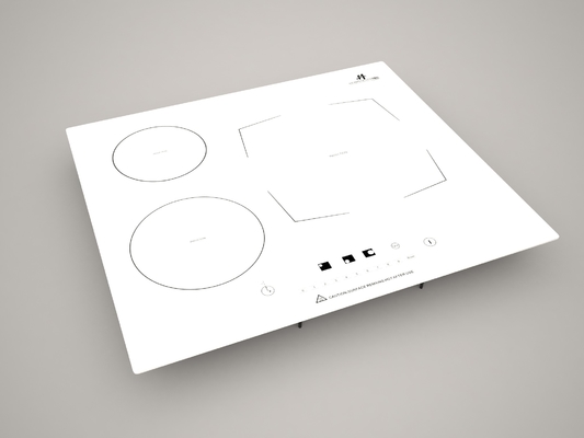白い陶磁器の 3 つのバーナーの電磁調理器
